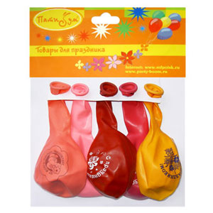 M 12/30см Упаковка с хедером Х-55 Пастель+Декоратор (шелк) 2 ст. рис Праздничная тематика 5шт шар латекс ( Latex Occidental, Мексика )