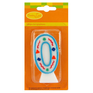 МС Свеча Цифра 0 Голубое Конфетти