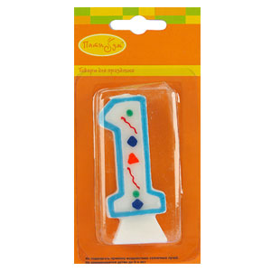 МС Свеча Цифра 1 Голубое Конфетти