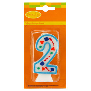 MC Свеча Цифра 2 Голубое Конфетти