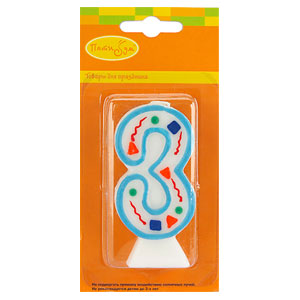 МС Свеча Цифра 3 Голубое Конфетти