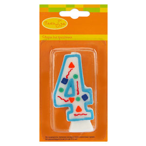 МС Свеча Цифра 4 Голубое Конфетти