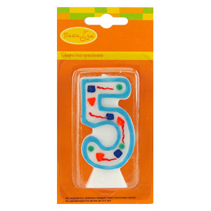 MC Свеча Цифра 5 Голубое Конфетти