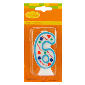 МС Свеча Цифра 6 Голубое Конфетти