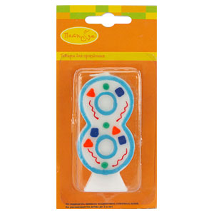 МС Свеча Цифра 8 Голубое Конфетти