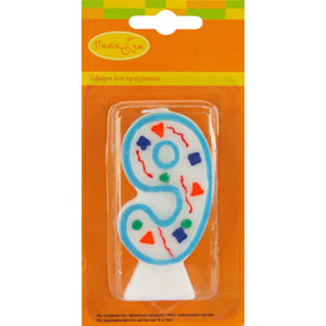 MC Свеча Цифра 9 Голубое Конфетти