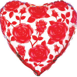 FM Сердце И-137 Розы малиновые на серебре 18/45см шар фольга ( Flexmetal S.L., Испания )