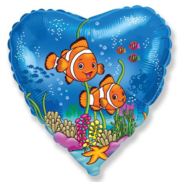 FM Сердце И-140 Рыбки-клоуны 18/45см шар фольга ( Flexmetal S.L., Испания )