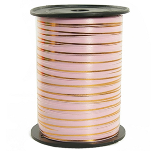 RL Лента  5мм x 250у Розовая с золотой полосой(Москва) А0547