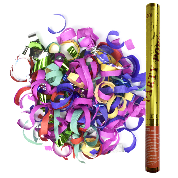 AC 60см Пневмохлопушка в золотой  металлической тубе, бумага /фольга