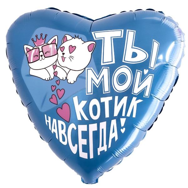 AU Сердце 264 Ты - мой котик навсегда 19/50см шар фольга