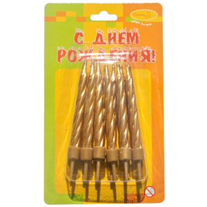 MC Свечи Золотые с держателями 12шт 6см
