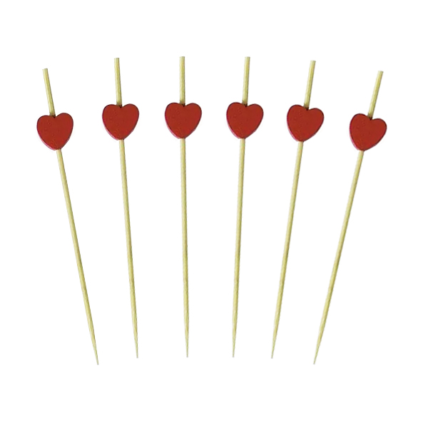 BA Шпажки для канапе бамбуковые Сердца красные 20шт