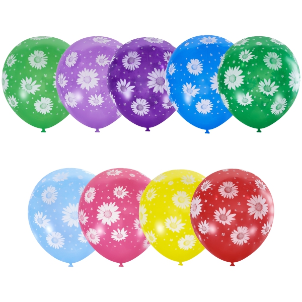 M 12/30см Пастель+Декоратор (растр) 5 ст. рис Ромашки 25шт шар латекс ( Latex Occidental, Мексика )
