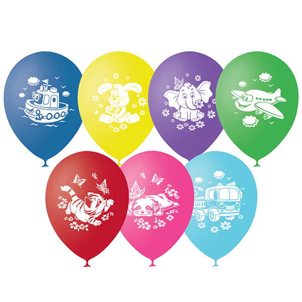 M 12/30см Пастель+Декоратор (шелк) 2 ст. рис Детская тематика 50шт шар латекс ( Latex Occidental, Мексика )
