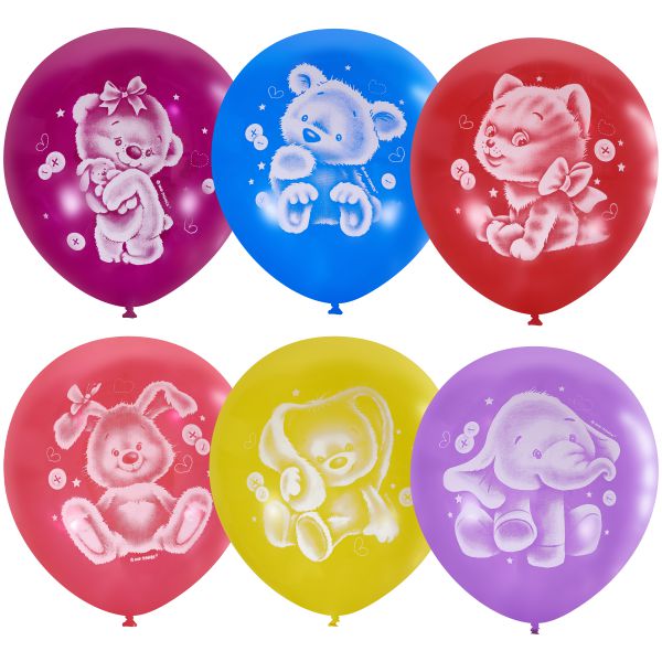 M 12/30см Пастель+Декоратор (растр) 2 ст. рис Плюшевые друзья 50шт шар латекс ( Latex Occidental, Мексика )