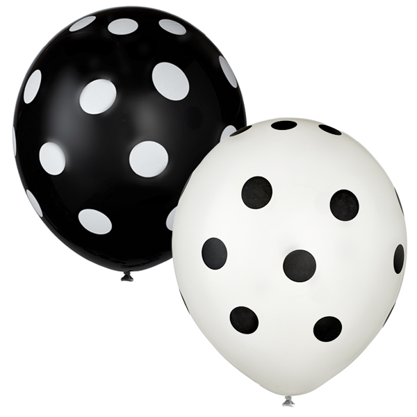 M 12/30см Декоратор (шелк) 5 ст. рис Горошек ассорти черно-белое 25шт ( Latex Occidental, Мексика )