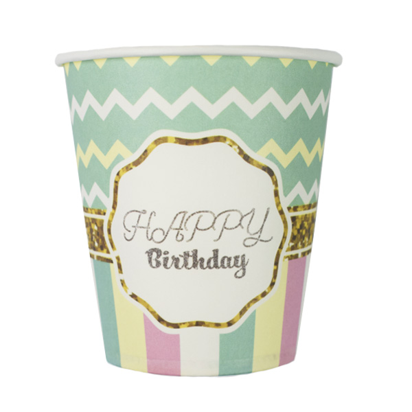 F 200мл Стаканы бумажные Happy Birthday Тиффани 6шт
