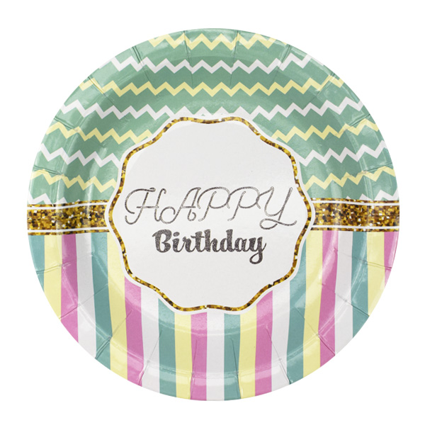 F 18см Тарелки бумажные ламинированные Happy Birthday Тиффани 6шт
