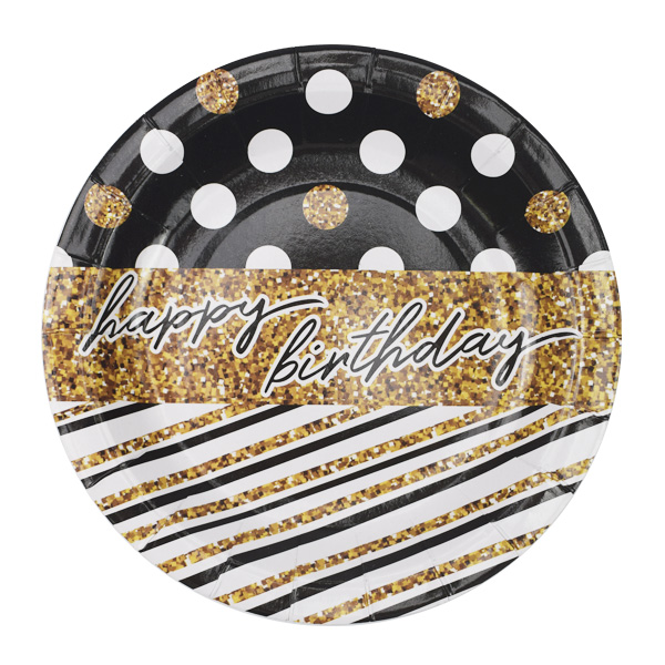 F 18см Тарелки бумажные ламинированные Happy Birthday Голливуд 6шт