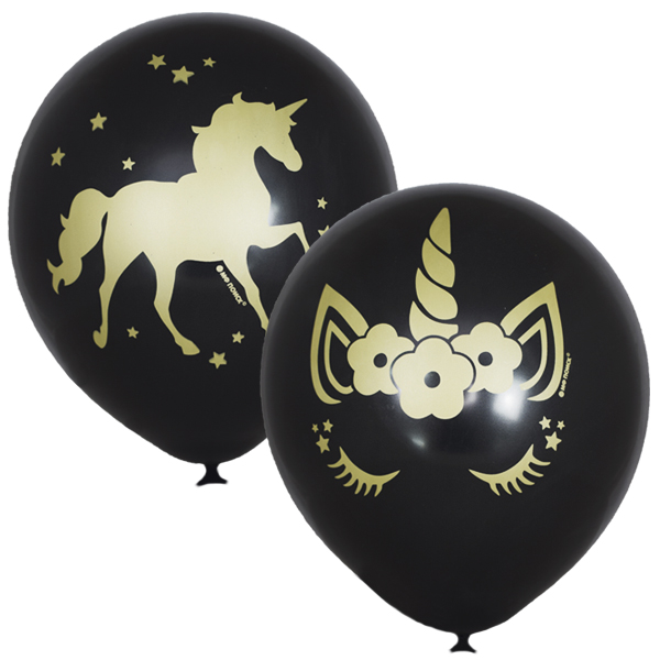 M 12/30см Металлик BLACK 2 ст. рис Единорог 25шт шар латекс ( Latex Occidental, Мексика )
