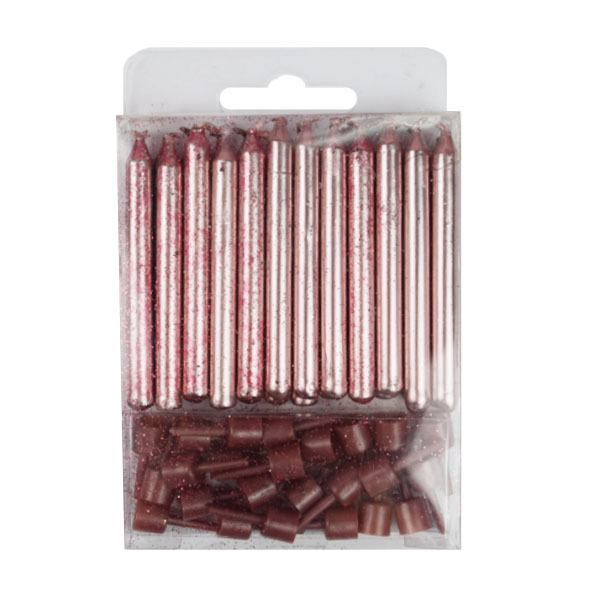 MC Свечи Rose Gold с блестками 24(12+12)шт с держателями 6см