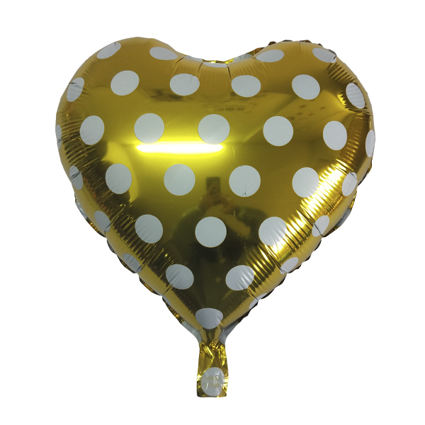 Y Сердце 44 GOLD Горошек белый 18/45см шар фольга ( CHINA-BASE NINGBO, Китай )