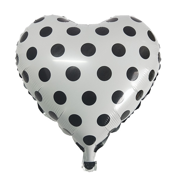Y Сердце 49 White Горошек черный 18/45см шар фольга ( CHINA-BASE NINGBO, Китай )
