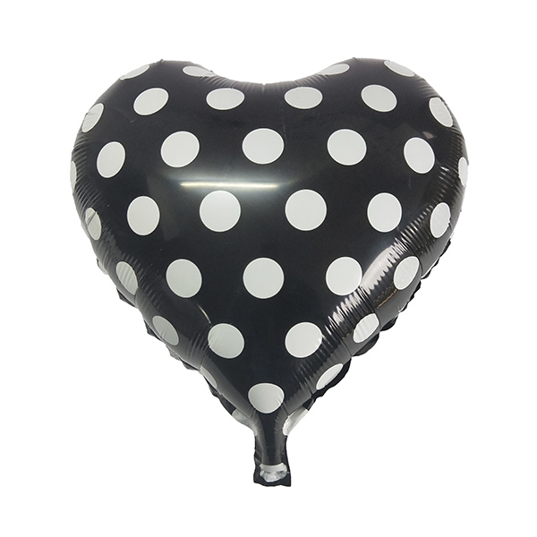 Y Сердце 50 Black Горошек белый 18/45см шар фольга ( CHINA-BASE NINGBO, Китай )