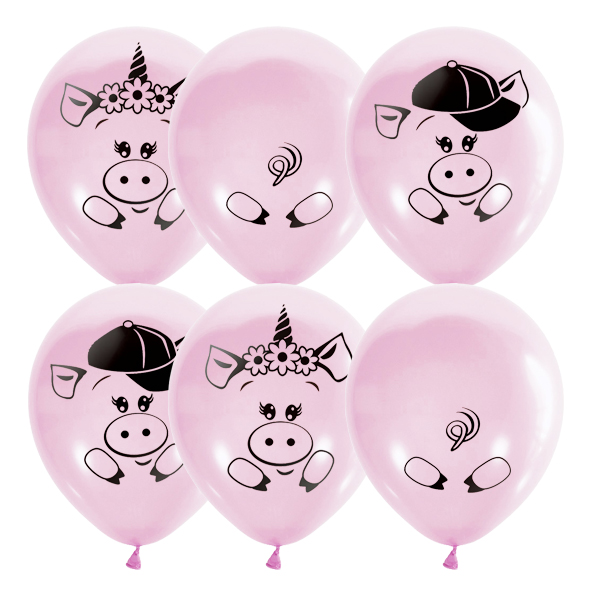 M 12/30см Декоратор PINK (шелк) 2 ст. рис Хрюшки 25шт шар латекс ( Latex Occidental, Мексика )