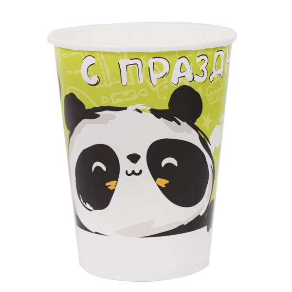 P 200мл Стаканы бумажные Панда С Праздником! 6шт