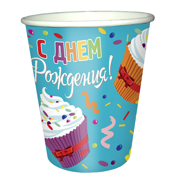 P Стаканы бумажные Капкейки 200мл 6шт