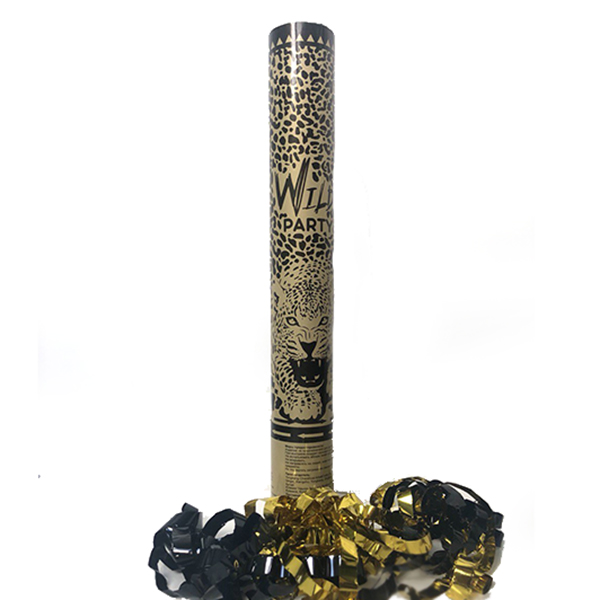 AC 30см Пневмохлопушка Wild Party, black&gold серпантин