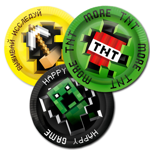 P Тарелки бумажные Пиксели 23см 6шт