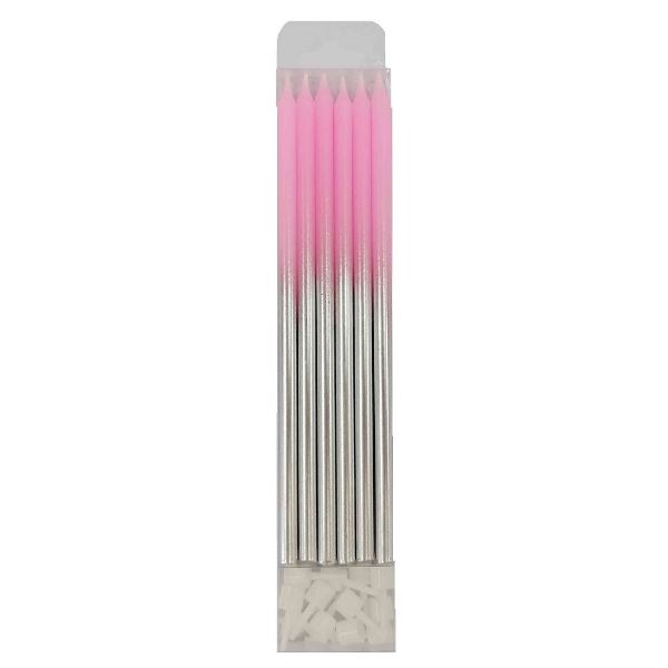 MС Свечи Металлик Pink & Silver 15см с держателями 12шт
