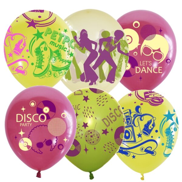MP 12/30см Набор шаров ассорти рис. Disco Party 25шт шар латекс ( Latex Occidental, Мексика )