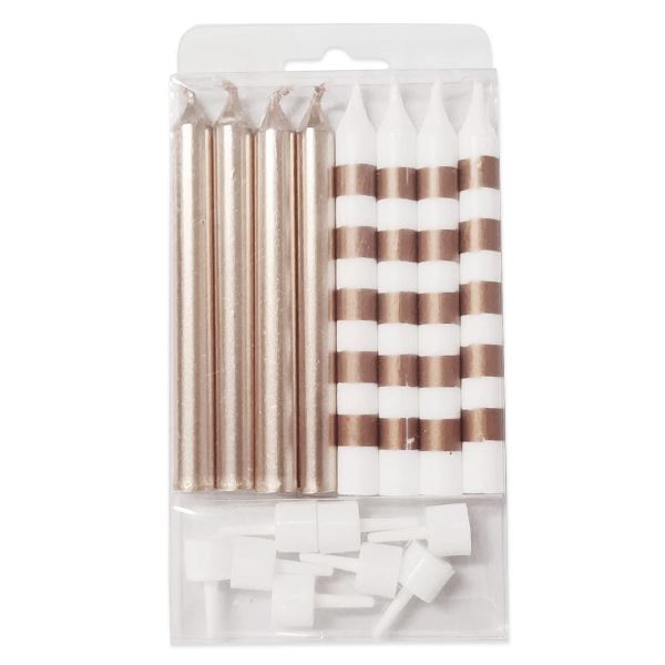 MС Свечи Ассорти Rose Gold & White в полоску 8шт 8см