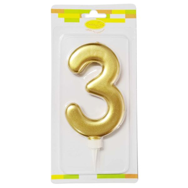 MС Свеча Цифра 3 Gold 12см