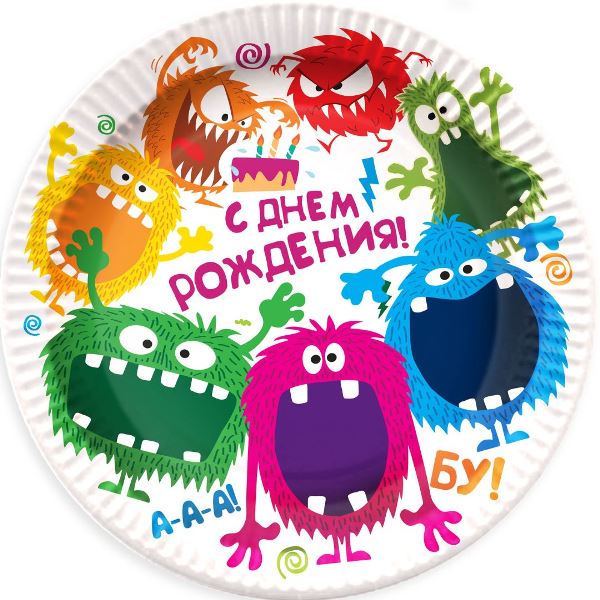 P Тарелки бумажные Монстрики 18см 6шт