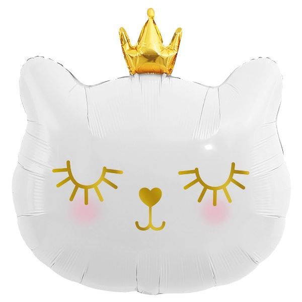 Y Фигура Голова, Котенок с короной белый  21''/54см шар фольга