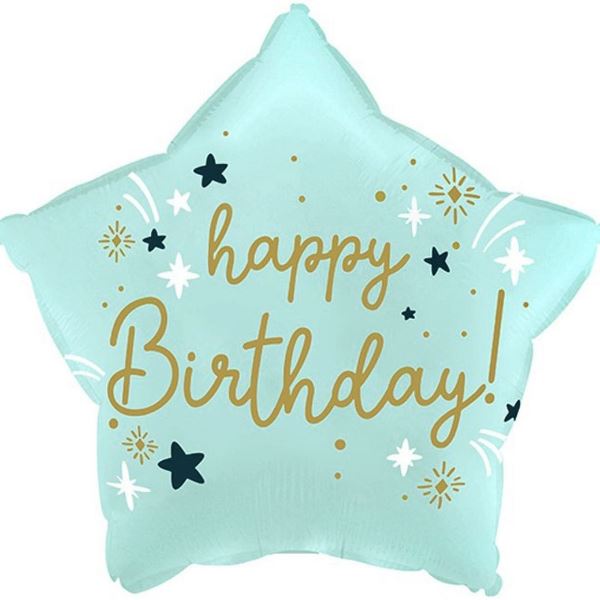 Y Звезда Happy Birthday, голубая 18/45см шар фольга