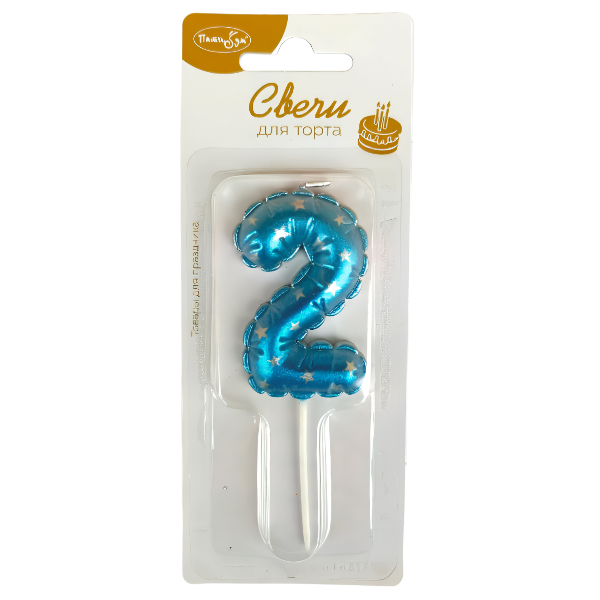 MС Свеча Цифра 6см синяя со звездами 2
