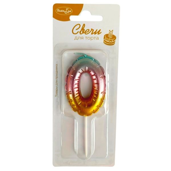 MС Свеча Цифра 6см радужная металлик 0