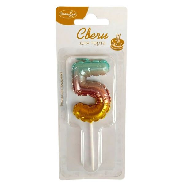 MС Свеча Цифра 6см радужная металлик 5