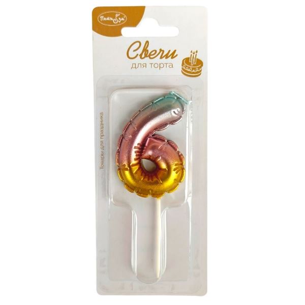 MС Свеча Цифра 6см радужная металлик 6