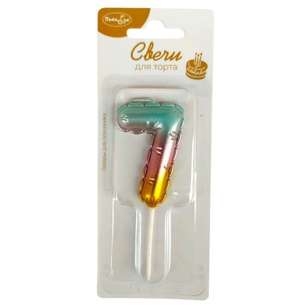 MС Свеча Цифра 6см радужная металлик 7