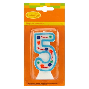 MC Свеча Цифра 5 Голубое Конфетти