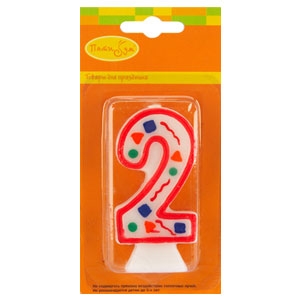 праздничные свечи,MC Свеча Цифра 2 Красное Конфетти
