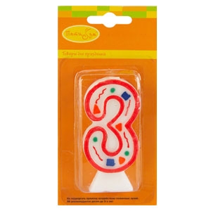 праздничные свечи,MC Свеча Цифра 3 Красное Конфетти