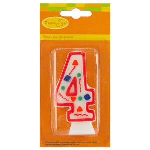 праздничные свечи,MC Свеча Цифра 4 Красное Конфетти